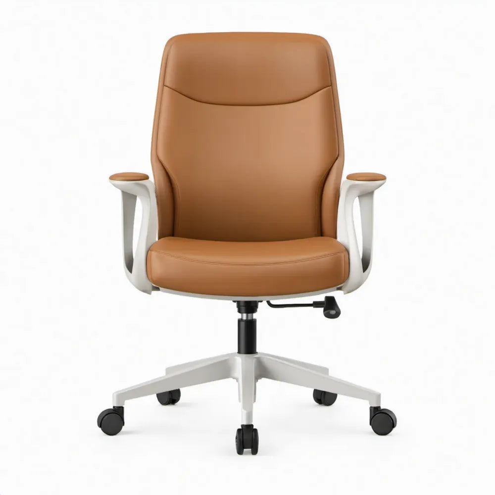 Ergonomische bureaustoel met armleuningen en wielen, cognacbruin/gebroken wit/zwart, 64 x 64 x 112-122 cm