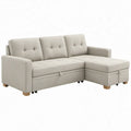 Beige hoekbank slaapbank met uitschuifbed, opbergruimte en rechter chaise longue, 223 x 140 x 85 cm