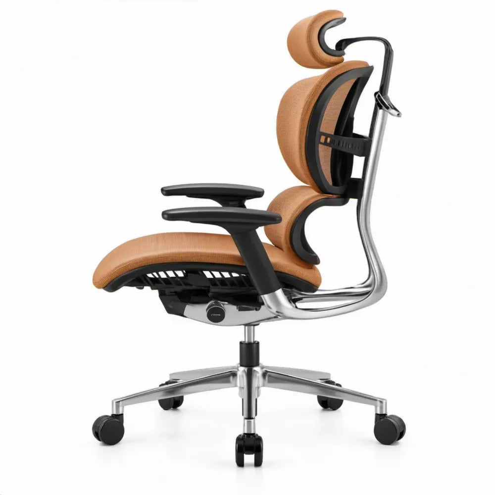 Ergonomische bureaustoel met hoofdsteun en lendensteun, 68 x 68 x 118-128 cm, bruin/zwart/zilver