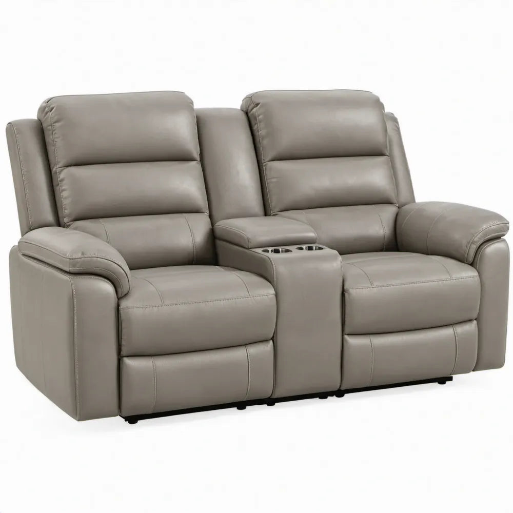Grijze tweezits relaxbank met middenconsole en bekerhouders, 170 x 95 x 102 cm