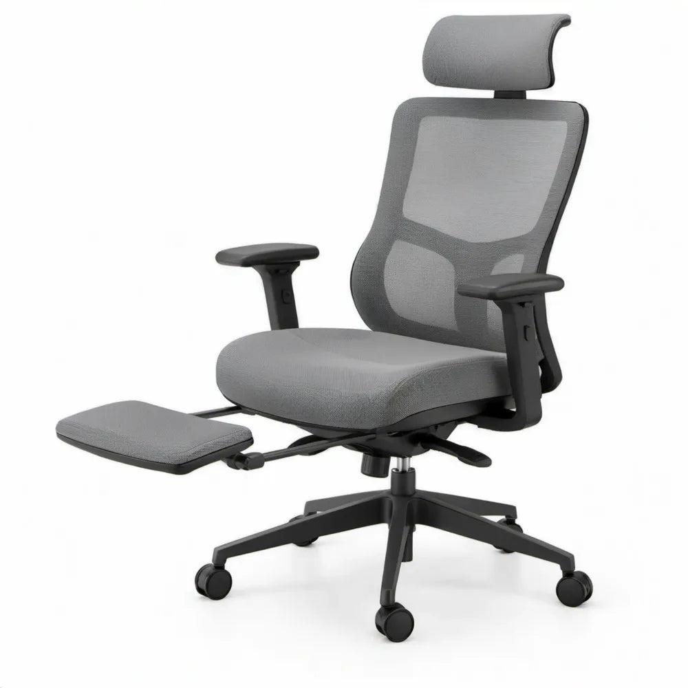 Ergonomische bureaustoel grijs/zwart met uitschuifbare voetensteun, 66 x 66 x 116-126 cm