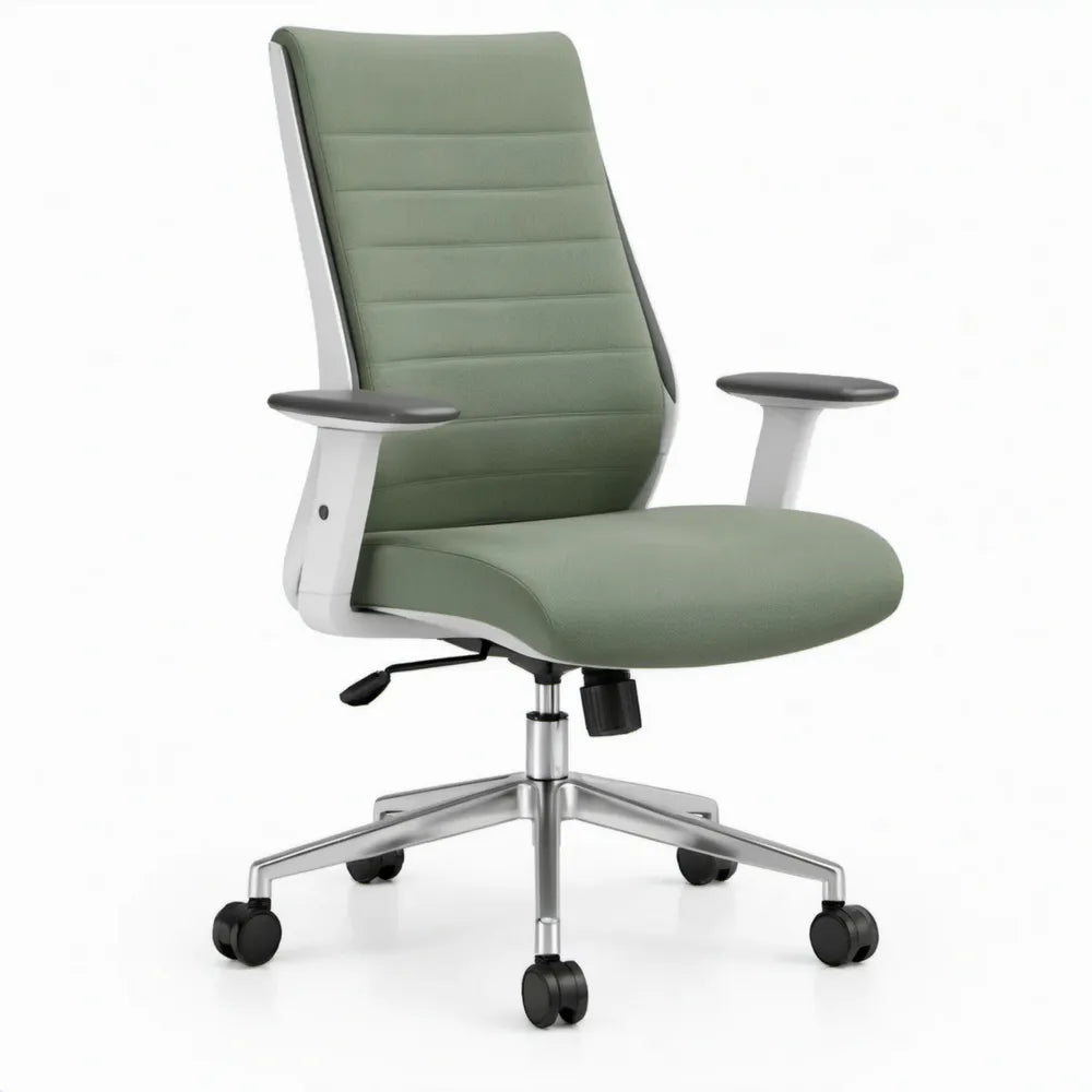 Ergonomische bureaustoel met hoge rugleuning en armleuningen, groen/zilver/wit/zwart, 64 x 64 x 111-121 cm