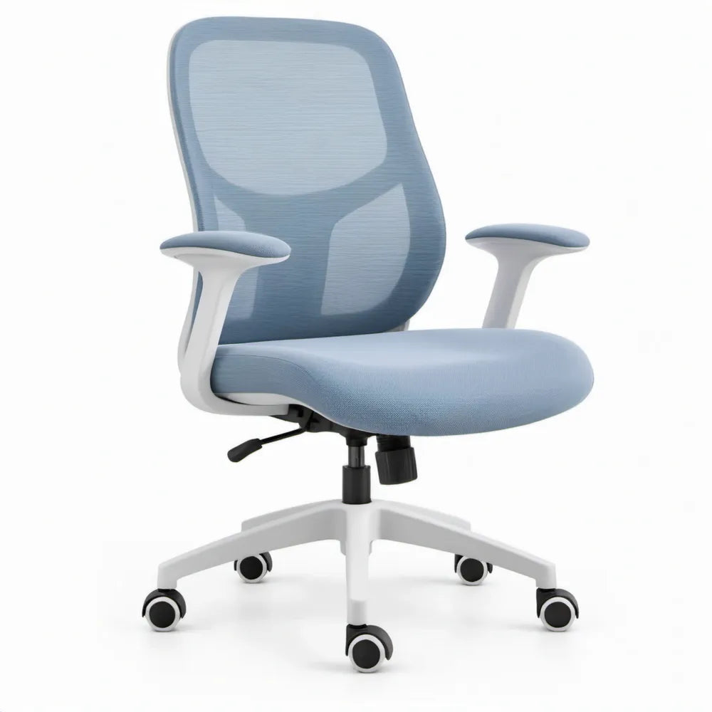 Ergonomische bureaustoel in lichtblauw en wit, 64 x 64 x 116-126 cm