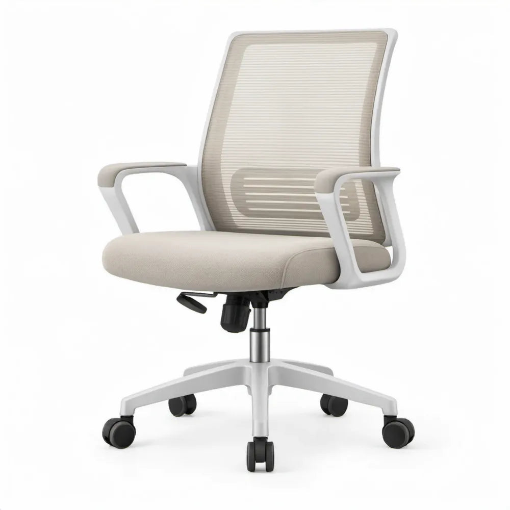 Ergonomische bureaustoel met hoge mesh rugleuning en armleuningen Beige/Wit/Zwart 62 x 62 x 110-120 cm