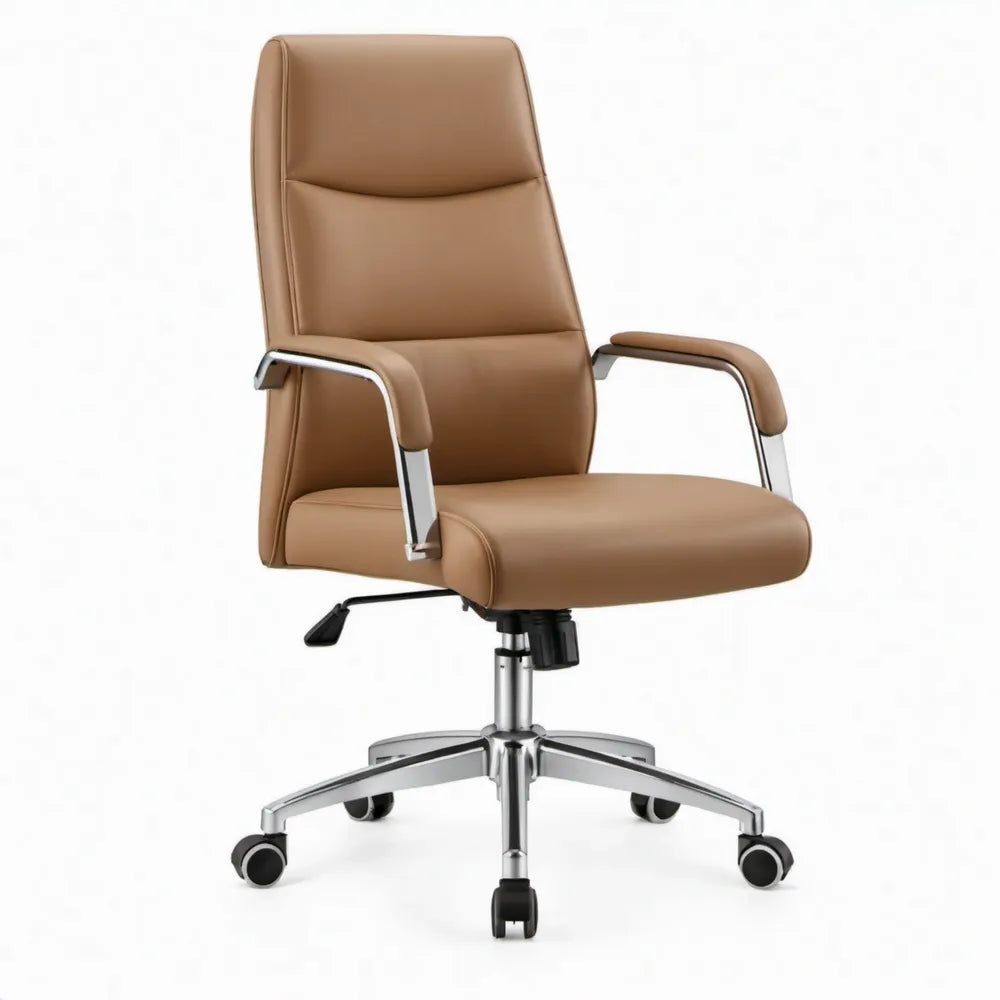 Cognacbruine directiestoel met hoge rugleuning en armleuningen, 65 x 68 x 112-120 cm