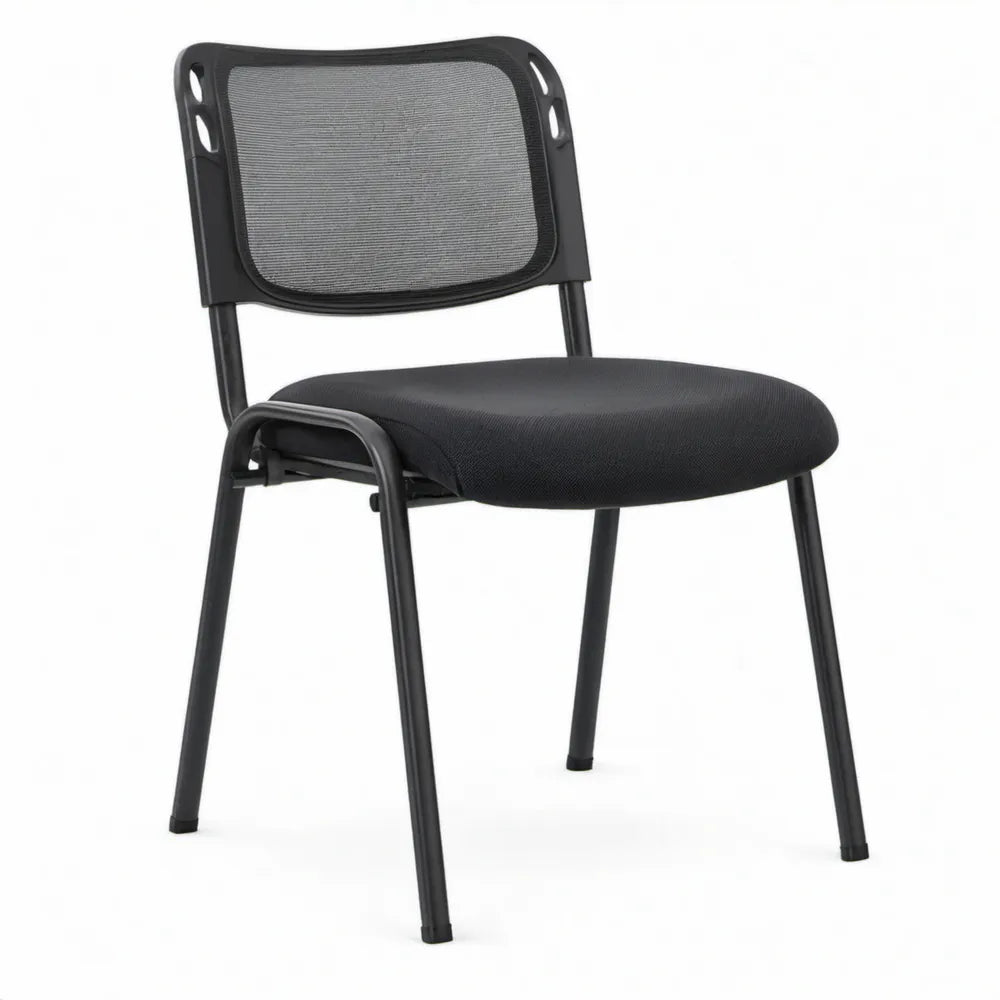 Zwarte vergaderstoel met netrug en stalen frame, 54 x 58 x 83 cm