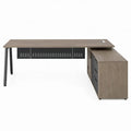 Hoekbureau met ladeblok en kabeldoorvoer 180 x 160 x 75 cm – Grijs eiken/Zwart