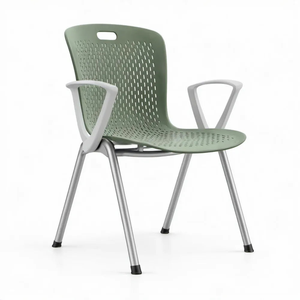 Groene stoel met armleuningen en geperforeerde zitting, 56 x 54 x 83 cm
