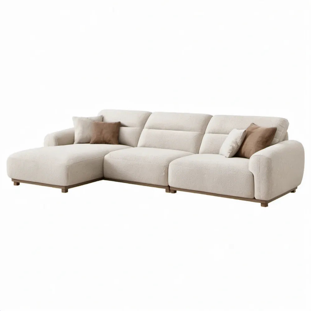 Crèmekleurige hoekbank met linker chaise longue, 290 x 165 x 85 cm, polyester