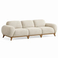3-zitsbank met rechte vorm, 220 x 92 x 82 cm, crèmekleurige bouclé bekleding en naturelbruine houten poten