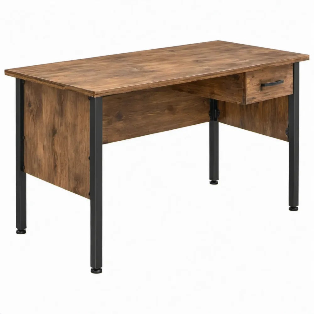 Industrieel bureau met lade 120 x 60 x 75 cm bruin/zwart MDF en staal