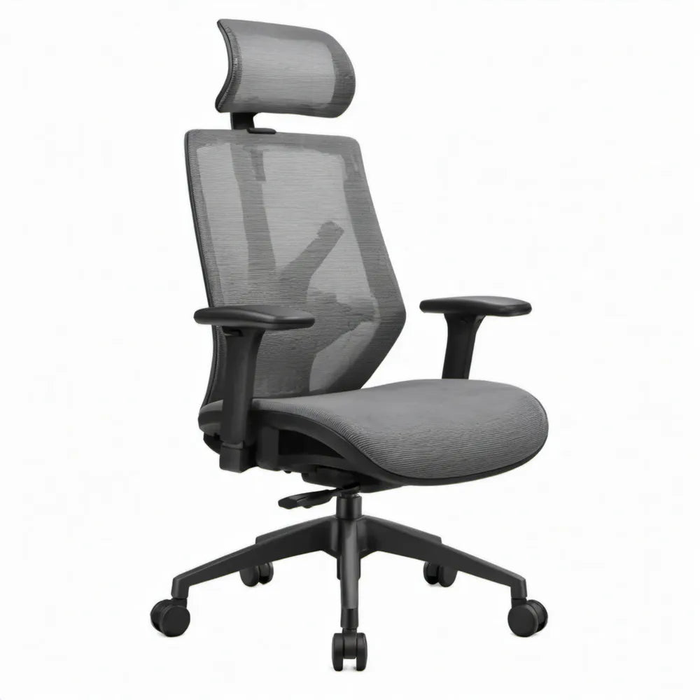 Ergonomische bureaustoel met verstelbare hoofdsteun, grijs/zwart, 66 x 66 x 117-127 cm
