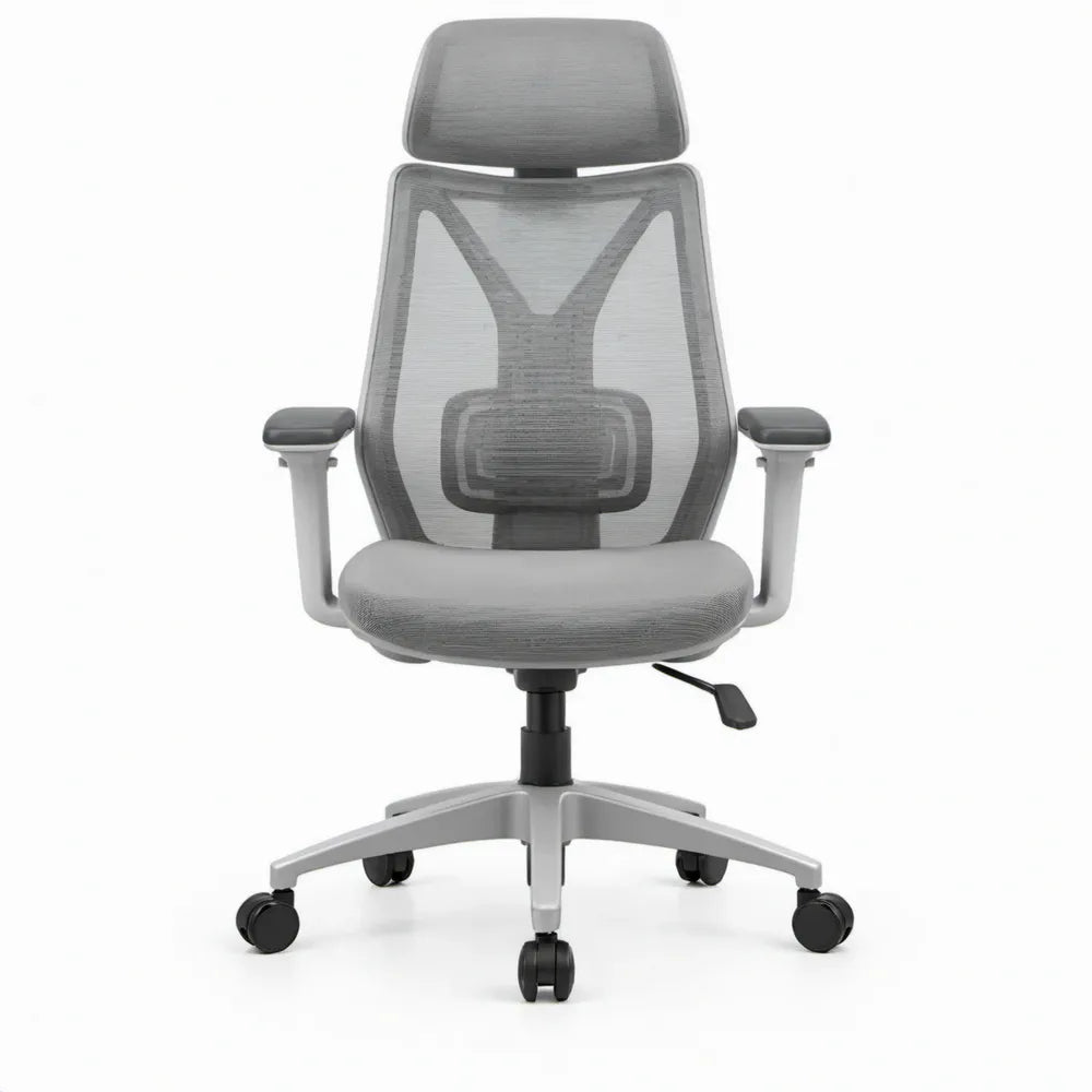 Ergonomische bureaustoel met verstelbare hoofdsteun en lendensteun, grijs/zwart/zilver, 66 x 66 x 118-128 cm
