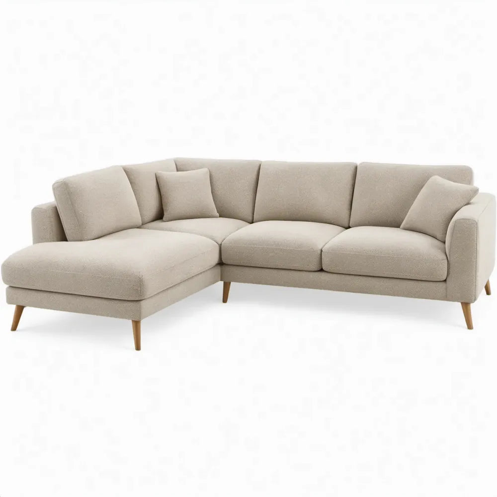 Beige L-vormige 3-zits hoekbank met linker chaise longue, 250 x 160 x 85 cm