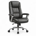 Ergonomische draaibare directiestoel van zwart PU-kunstleer met aluminium onderstel, 68 x 68 x 116-126 cm