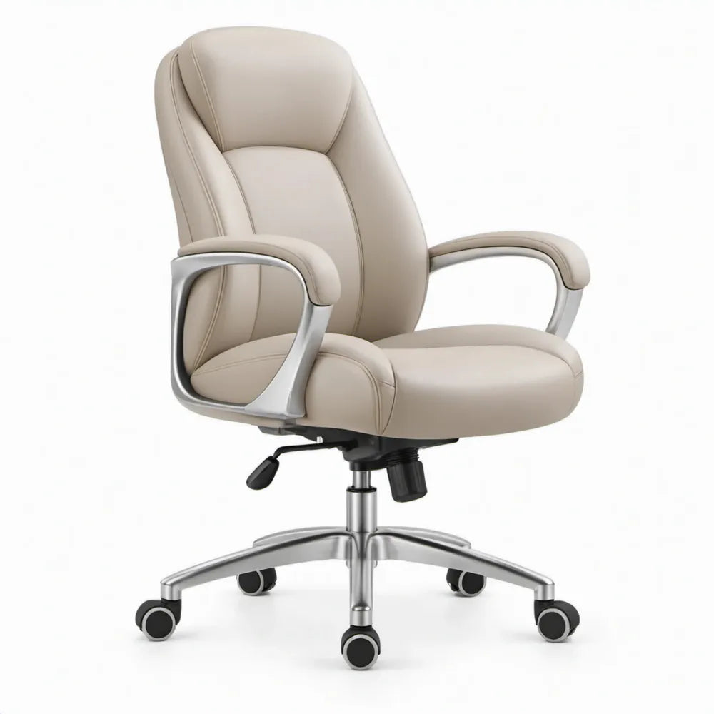 Ergonomische bureaustoel met hoge rugleuning, beige PU-kunstleer, 66 x 68 x 112-122 cm