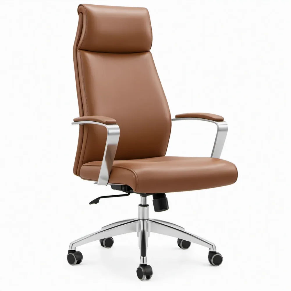 Directiestoel met hoge rugleuning van bruin PU-kunstleer, 66 x 70 x 118-128 cm