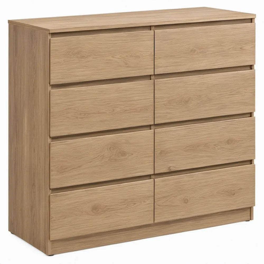Ladekast met 8 lades, 120 x 40 x 100 cm, Naturel eiken