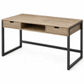 Industrieel bureau met 2 lades en open vak, 120 x 60 x 75 cm, licht eiken/zwart