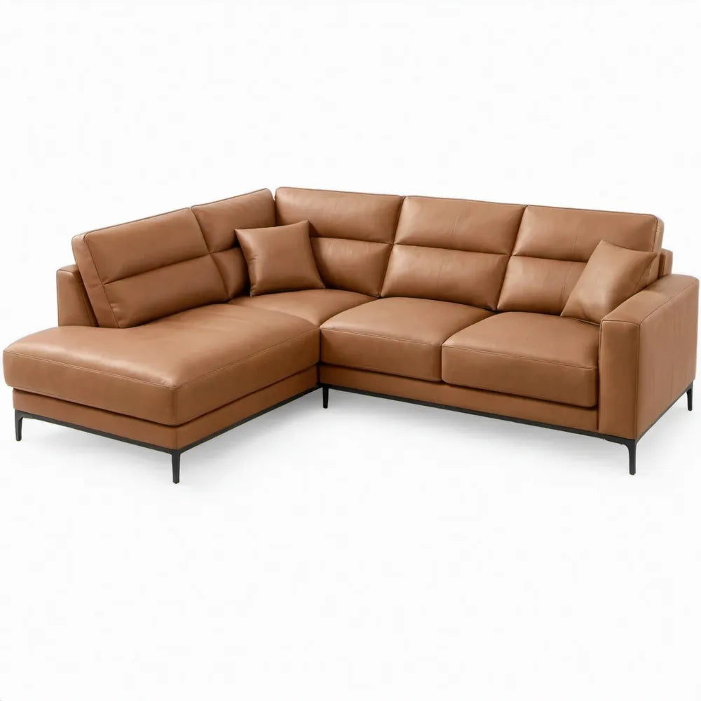 Hoekbank met chaise longue links 270 x 170 x 85 cm in cognacbruin PU-kunstleer